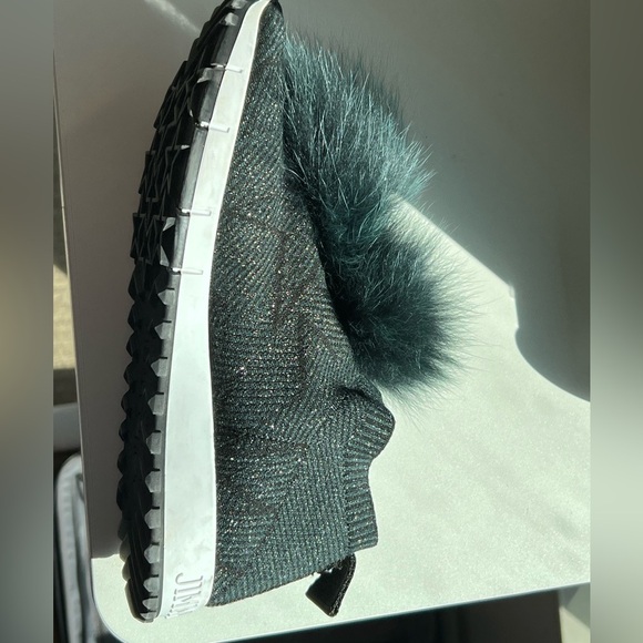 Jimmy Choo Norway Mink Fur & Metallic Green Knit Slip-On Sneakers Size 38 - Picture 9 of 12
